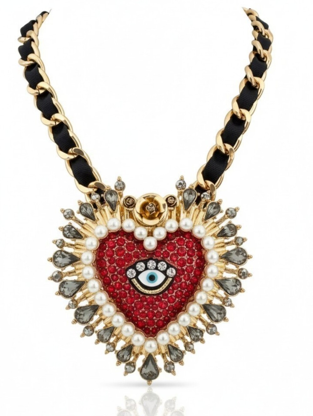 ❤️▪️Betsey Johnson▪️Rockin Riches Heart Statement Gold Necklace Crystal Evil Eye